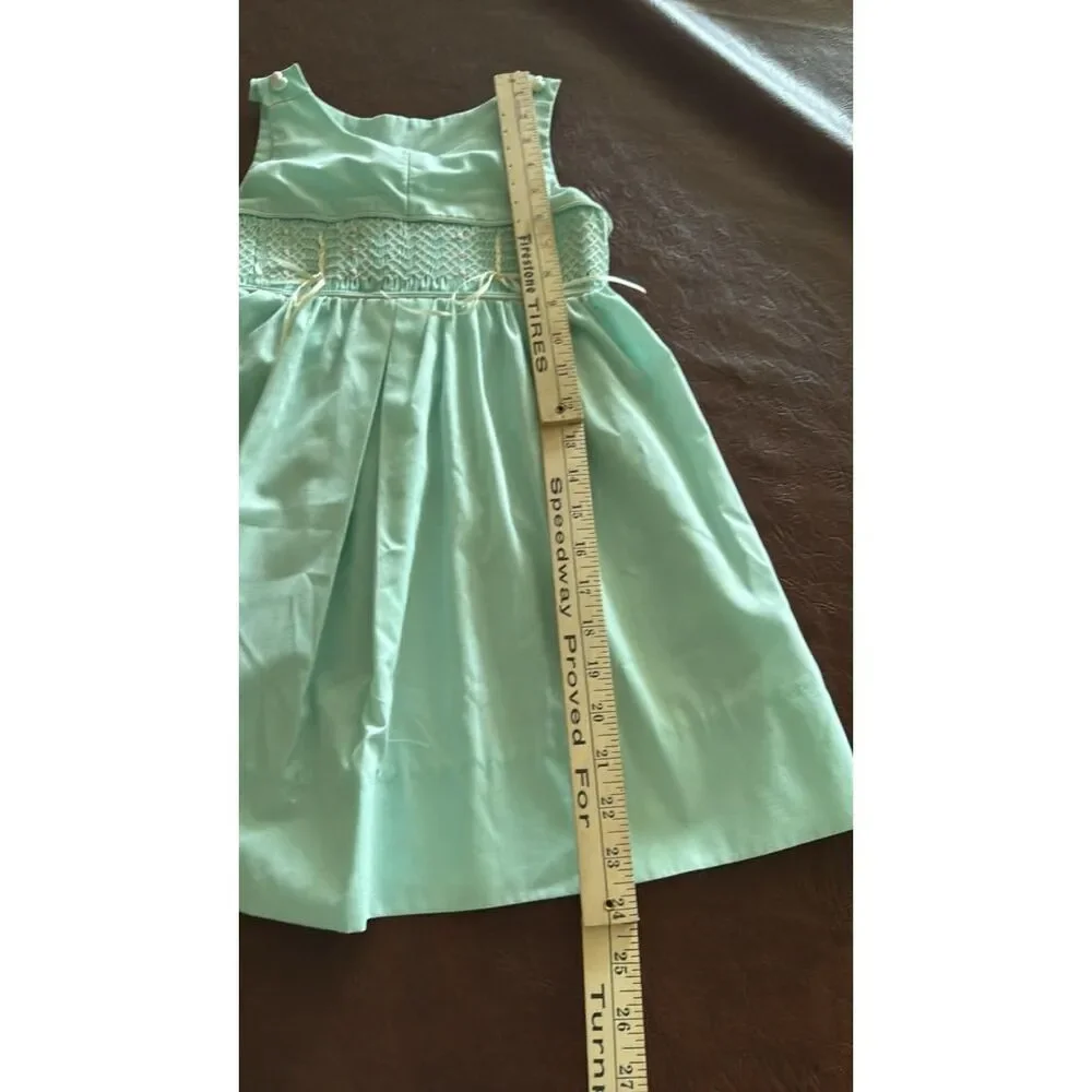 Girls Home made Smocked Dress Sleeveless  Mint Green no Tag size 4